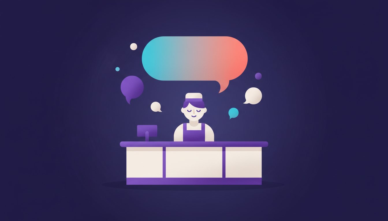 Un tendero atiende con calma mientras una reseña se vuelve amable