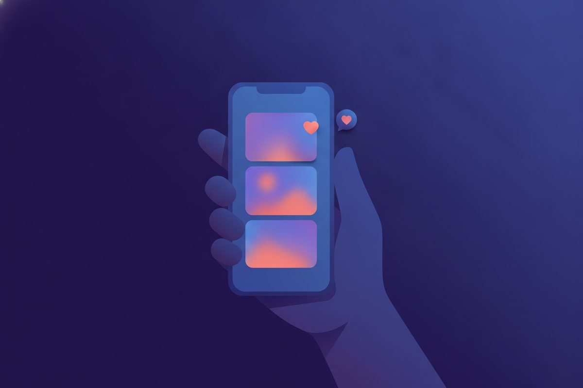 Un móvil mostrando unas cuantas fotos del negocio en una red social